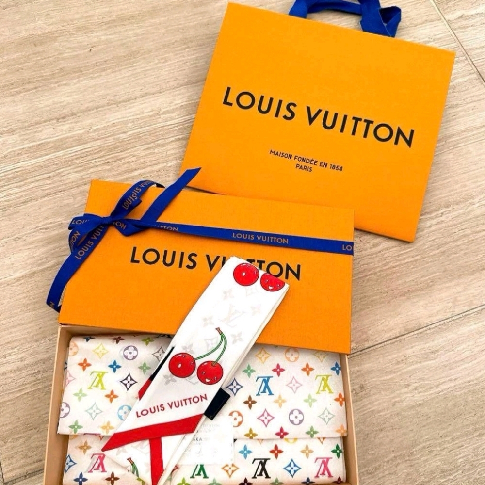 Louis Vuitton Cherry Pattern Scarf with Multicolor Monogram